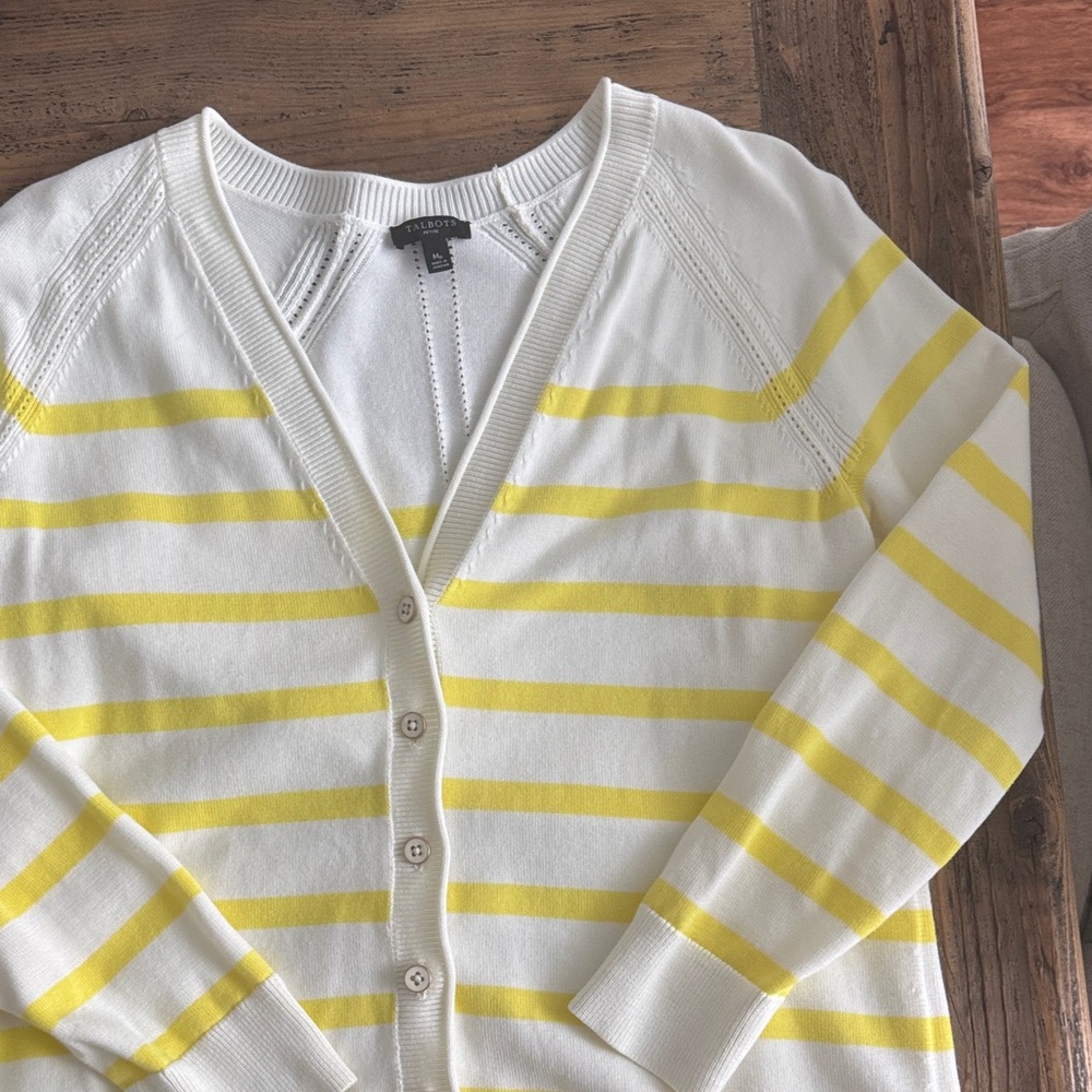 Talbots Yellow and White Striped Cardigan
